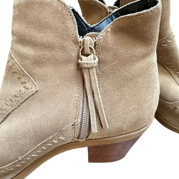 Rebecca Minkoff Tan Suede Heeled Western Ankle Boots Side Zip Boho Neutral 8.5 - Picture 6 of 11